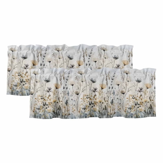 Watercolor Floral Curtain Valances for Windows, Kitchen Valance Window Treatments Panel 2 Pack, Spring Blooms Botanical Rod Pocket Short Curtains for Bathroom Bedroom 60 x 18 Inch