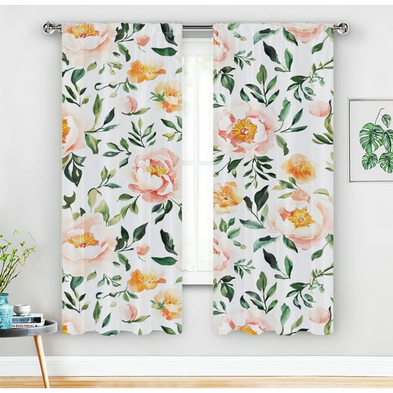 Watercolor Floral Curtains – Botanical Blackout Window Drapes for Bedroom, Living Room, and Home Decor, Thermal Room Darkening Grommet Curtains,A