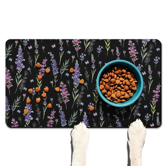 Watercolor Floral Dog Food Mat, Durable Waterproof Absorbent Non-Slip Pet Feeding Mat for Dogs and Cats