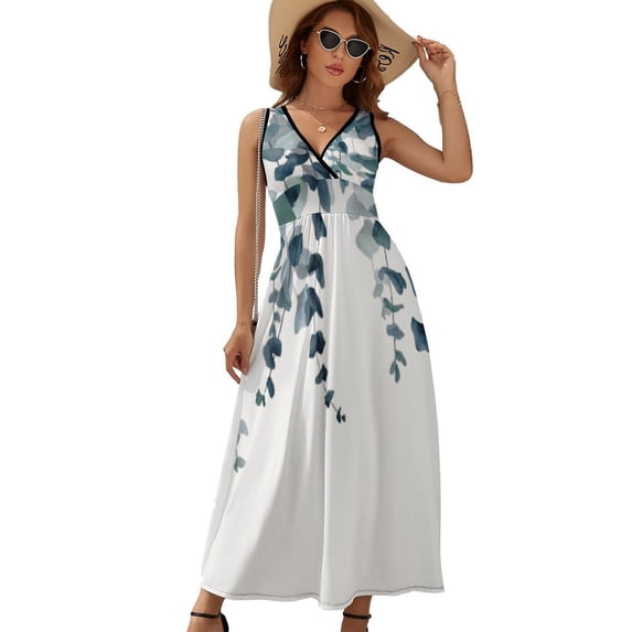 Watercolor Floral Dress Summer Street Style Bohemia Long Dresses Female Sleeveless Printed Maxi Dress