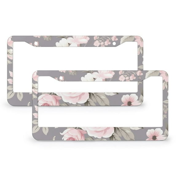 Watercolor Floral Flower Rose License Plate Frame 2 Pack Floral Pink Watercolor Roses Bud Abstract Leaf Flower Personalized License Plate Frame for Women Men Metal License Plate Frames