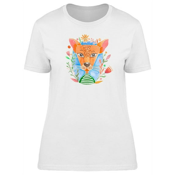 Watercolor Floral Forest Feline T-Shirt Women -Image by Shutterstock, Female x-Large