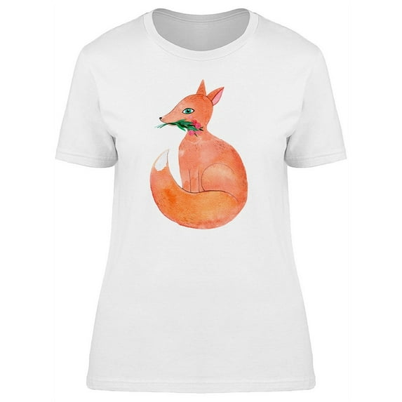 Watercolor Floral Forest Fox T-Shirt Women -Image by Shutterstock, Female Small