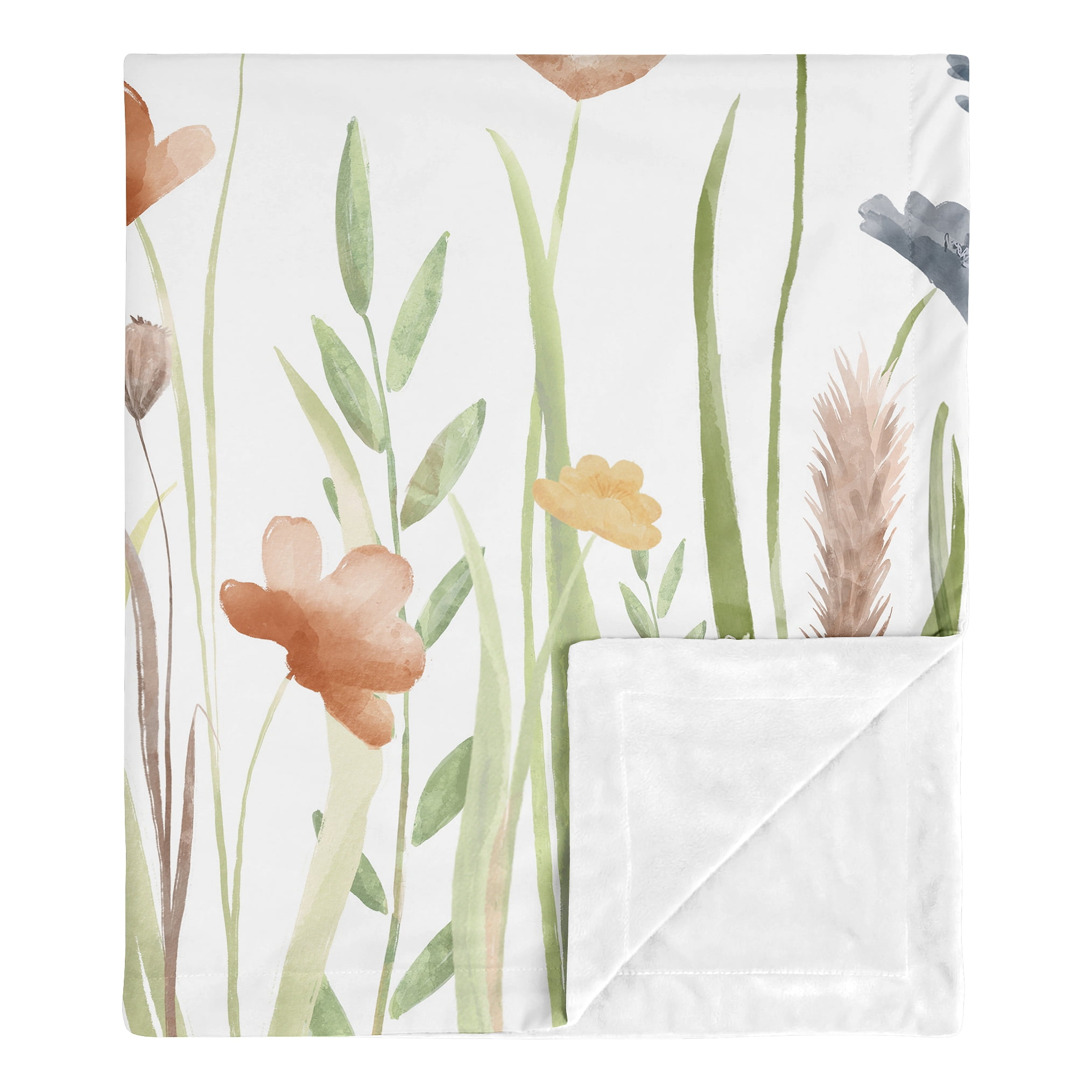 Multicolor Floral Garden Reversible Baby Blanket with White Minky