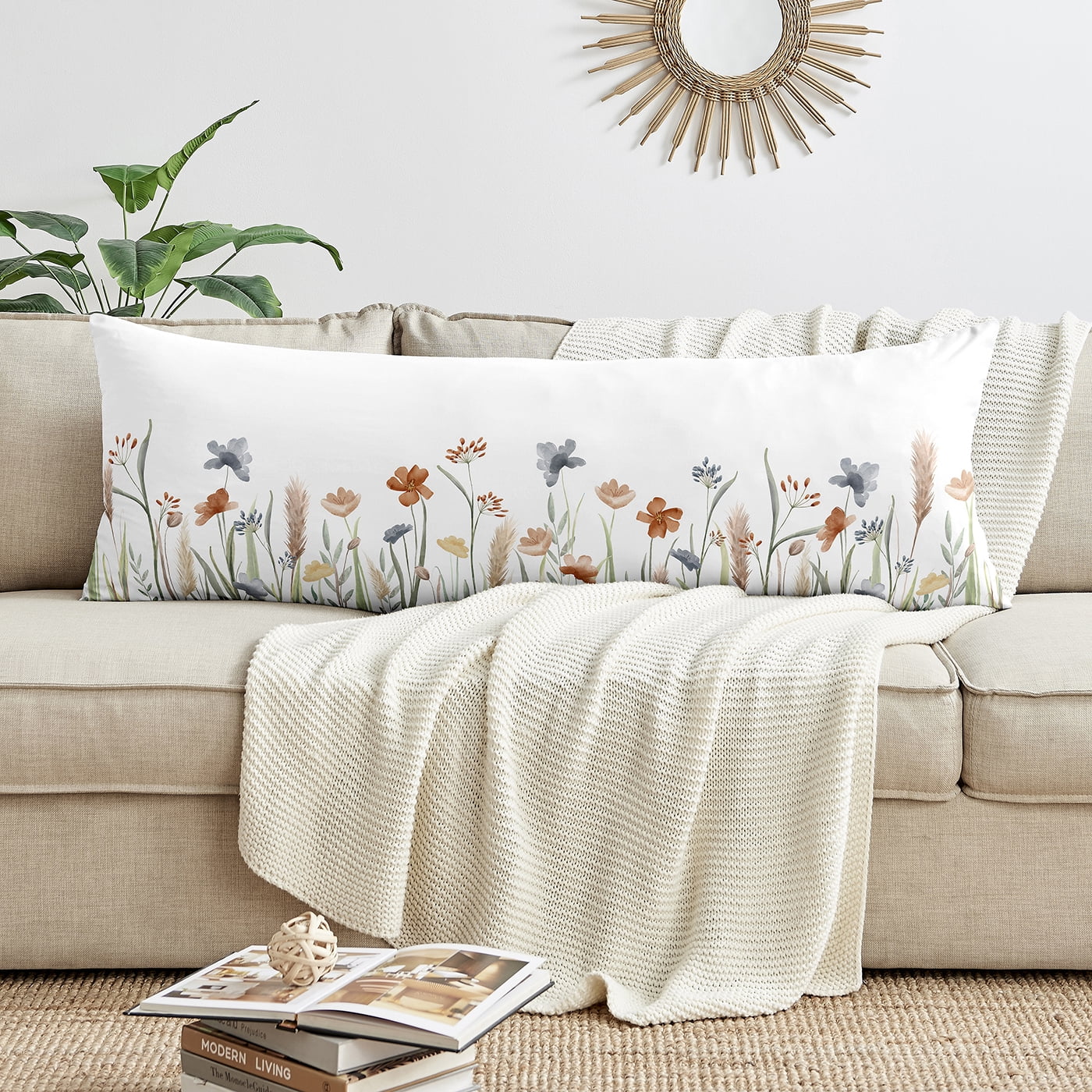 Watercolor Floral Garden Sage Green Body Pillow Case (Pillow Not