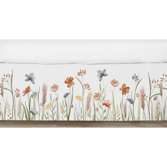 Watercolor Floral Garden Sage Green Dust Ruffle Crib Skirt by Sweet Jojo Designs