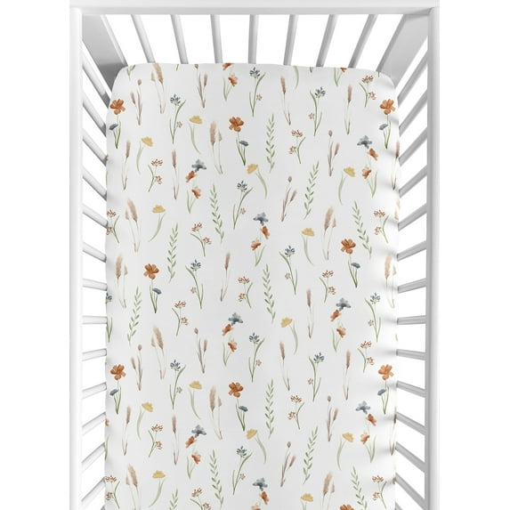 Sweet Jojo Designs Watercolor Floral Garden Green Beige and Blue Fitted Crib Sheet