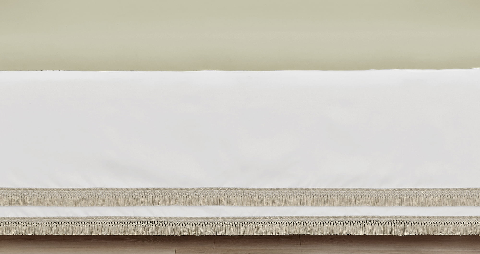 Ivory and Sage Green Polyester Baby Crib Skirt with Fringe