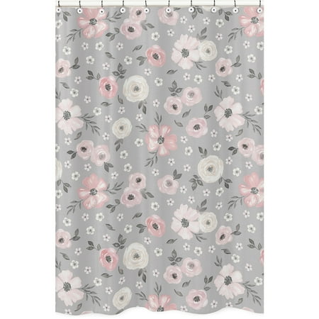 Watercolor Floral Grey Fabric Shower Curtain by Sweet Jojo Designs