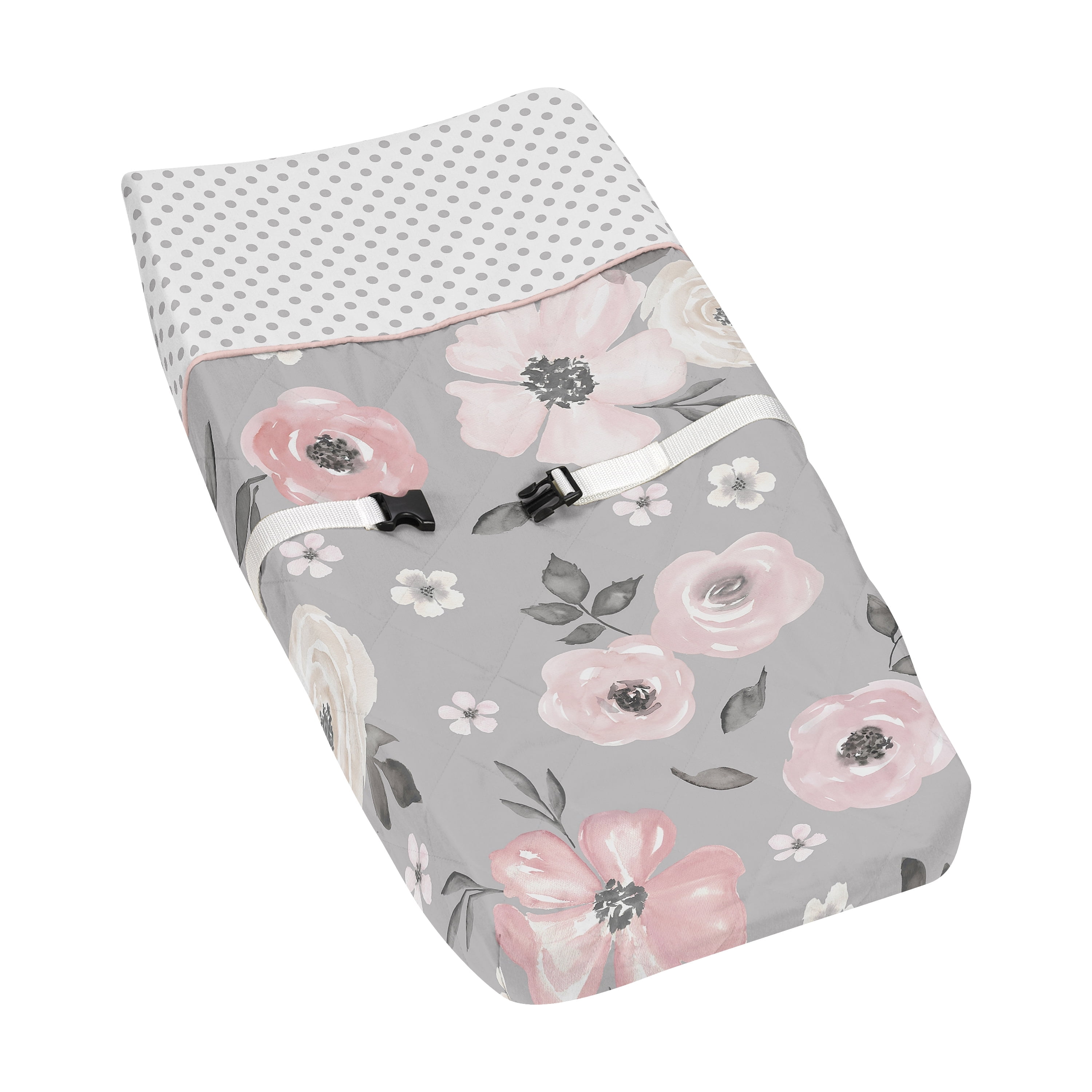 Sweet Jojo Designs Watercolor Floral Grey and Pink Changing Pad Cover