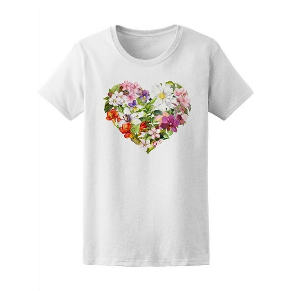 Watercolor Floral Heart T-Shirt Women -Image by Shutterstock, Female Large