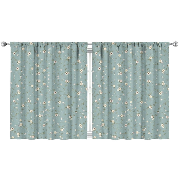 Watercolor Floral Kitchen Curtains 2 Pack - Abstract Flower Art Semi-Sheer Tier Panels 52x63 Inch