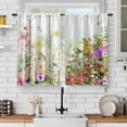 thumbnail image 1 of Watercolor Floral Kitchen Curtains - Colorful Flowers Butterfly Botanic Short Cafe Curtains Decor for Living Room Tier Curtains for Bathroom Rod Pocket Window Drapes 36 Inch Length 2 Panels Set, 1 of 5