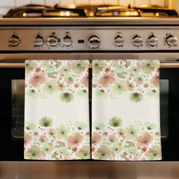 Watercolor Floral Kitchen Towels Set of 1, Spring Green Flowers Botanical Beige Absorbent Dish Towels for Kitchen, Microfiber Hand Towel, Quick Drying Tea Towel for Cleaning Decorative Dishcloths