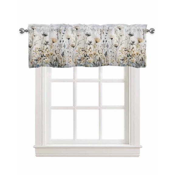 Watercolor Floral Kitchen Valances for Windows Farmhouse Linen Window Valance Curtain for Living Room Window Treatment Spring Blooms Botanical Valance Rod Pocket Topper Drape, 42 x 12 Inch