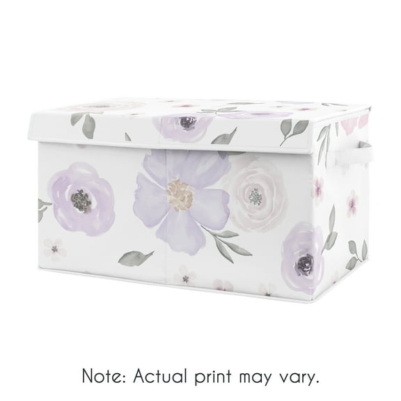 Watercolor Floral Lavender Purple and Grey Storage Fabric Toy Box by Sweet Jojo Designs