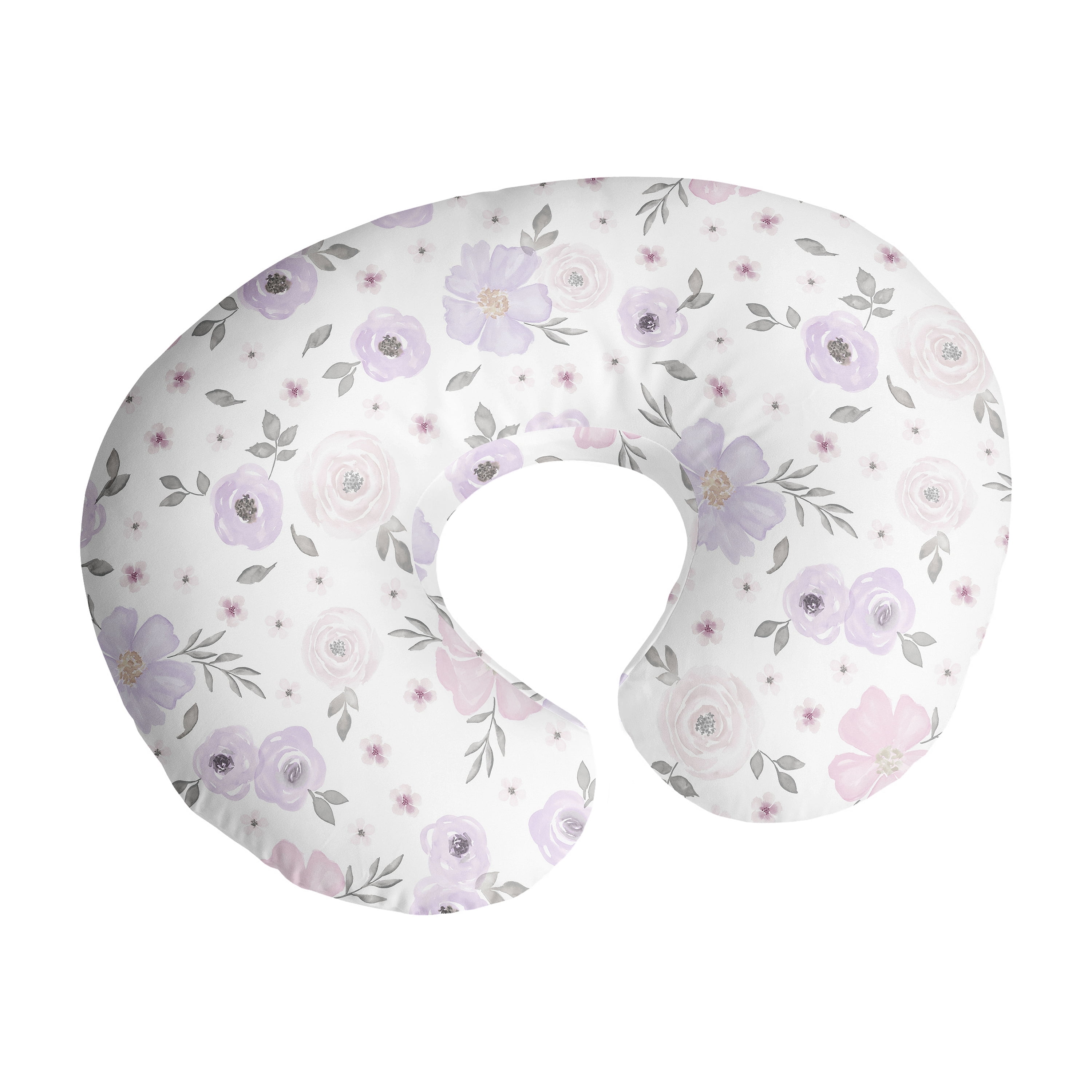 Sweet Jojo Designs Watercolor Floral Purple Grey and Pink Nursing Pillow Cover Case Pillow Not Included Pillow NOT Included