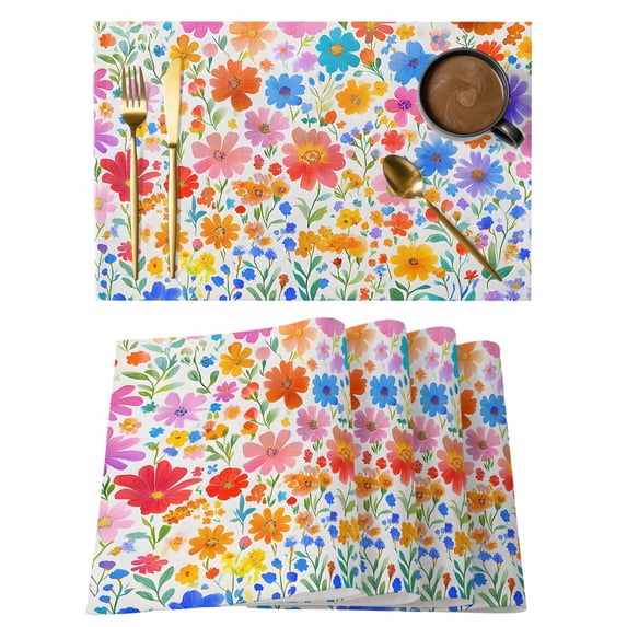 Watercolor Floral Leaf Placemats Set of 4, Cute Flower Non-Slip Place Mats Washable Table Mats for Kitchen Dining Table Decorations Indoor/Outdoor