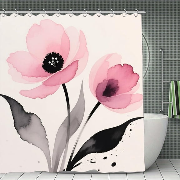 Watercolor Floral Leave Abstract Plant Print Shower Curtain,Modern Fabric Waterproof Shower Curtain Set with Hooks 70.8×70.8Inch (180×180cm)