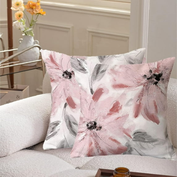 Watercolor Floral Leaves Abstract Plant Print Throw Pillows Modern Art Decoration Square Cushion Case Family Sofa Living Room Outdoor Decor Pillow Case 18x18 Inch Set of 2 (Pink)
