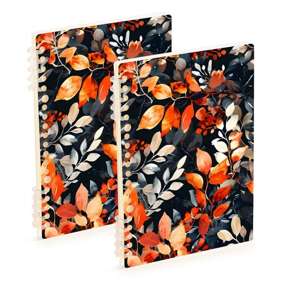 Watercolor Floral Leaves Notebooks 2 Pcs 1-subject Journal 60 Sheets A5 College Ruled Paper Detachable Ring 8.3"x5.7"