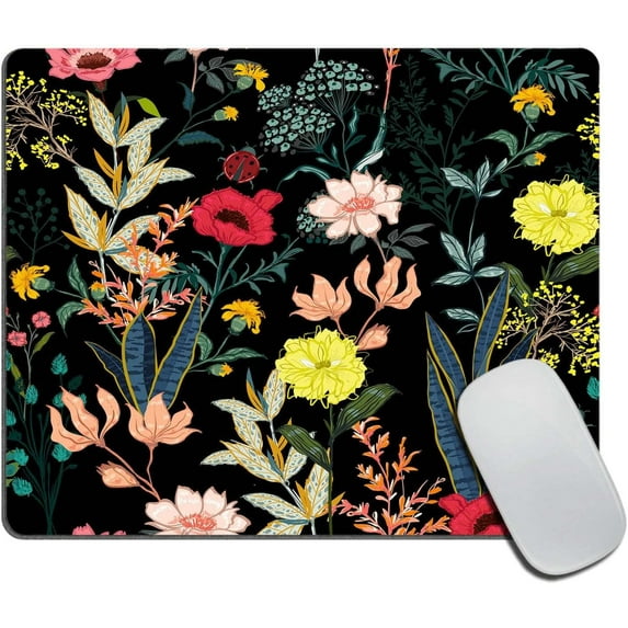 Watercolor Floral Mouse Pad Square Mouse Pad with NonSlip Rubber Base, Perfect for Office Laptop Use, 9.5"x7.9"x0.12" Inch, Add a Splash of Color to Your Workspace