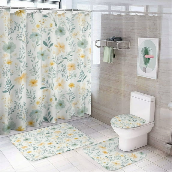 Watercolor Floral Pattern_1 Shower Curtain Waterproof Bathroom Curtain Set with Hooks Home Decor Bathroom Curtains