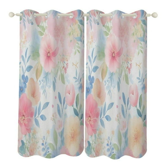 Watercolor Floral Pattern(2)_1 2 Panels Blackout Curtains for Bedroom Living Room Drapes Kitchen Room Window Blackout Curtain Grommet