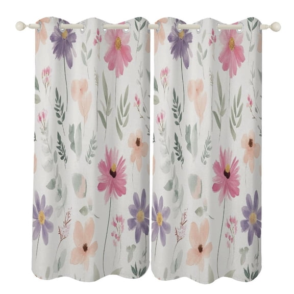 Watercolor Floral Pattern_4 Window Blackout Curtain 3d Printed Blackout Curtain Bedroom Living Room Hotel Window 2 Panel Shade
