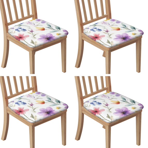 Watercolor Floral Pattern Seat Covers for Dining Room Chairs Set Of 4,Stretch Printed Washable Chair Seat Cover with Elastic Ties and Button,Removable Waterproof Couch Cushion Covers