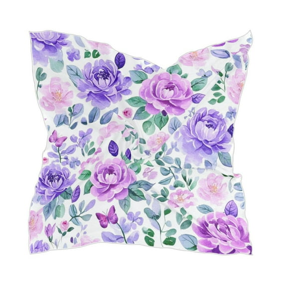 Watercolor Floral Pattern Women's Fashion Soft Scarf Square Satin Head Scarf Neck Scarf Head Hair Wraps