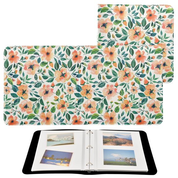 Watercolor Floral Patterns PU Leather Photo Albums 3 Rings Binder Scrapbook 20 Refill Pages