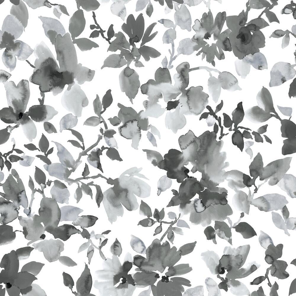 Black and White Watercolor Floral Peel and Stick Wallpaper Roll