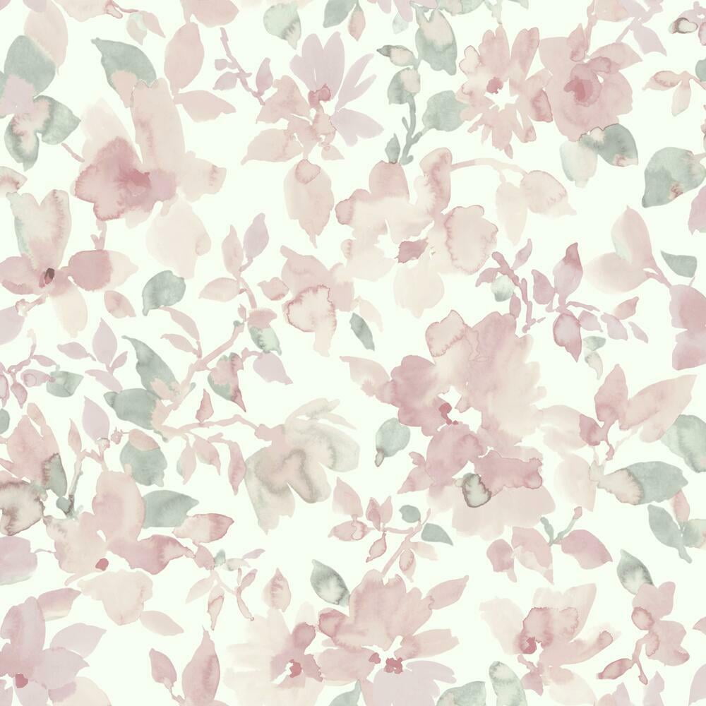 Light Pink and Green Floral Peel and Stick Wallpaper Roll