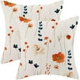 thumbnail image 1 of Watercolor Floral Pillow Covers 16 x 16 Inch Set of 2, Retro Orange Navy Blue Flower Throw Pillows Farmhouse Linen Modern Minimalist Aesthetic Floral Pillow Case for Sofa Couch Home Outdoor Decor, 1 of 6