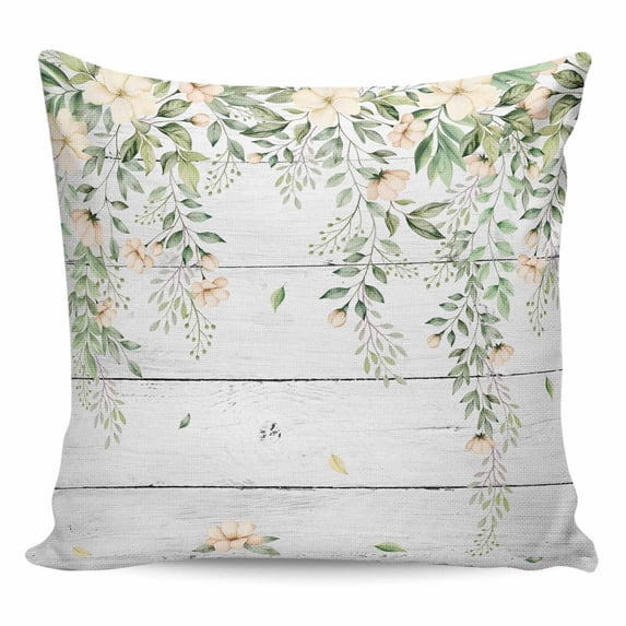 Watercolor Floral Pillow Covers 18x18 Inch Decorative Throw Pillow Cover, Spring Flowers Leaves Botanical Wood Grain Sofa Pillowcases Accent Cushion Case Home Decor Bedroom Living Room
