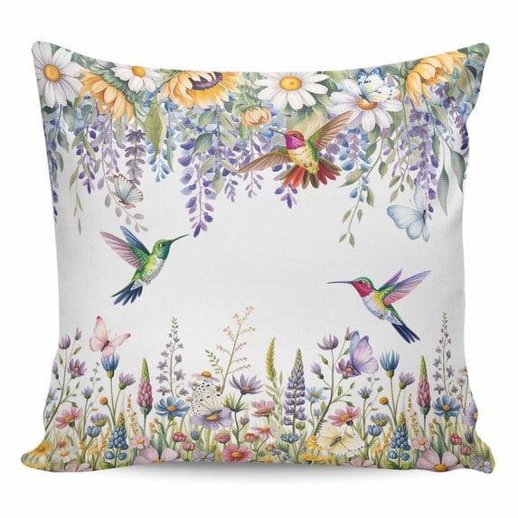 Watercolor Floral Pillow Covers 26x26 Inch Decorative Throw Pillow Cover, Spring Daisy Sunflowers Wisteria Hummingbird Sofa Pillowcases Accent Cushion Case Home Decor Bedroom Living Room
