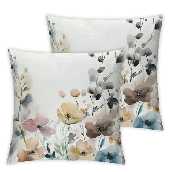 Watercolor Floral Pillow Covers Brown Cream Grey Teal Flower Couch Pillow Cases Rustic Abstract Modern Throw Pillows Set of 2 Home Decor for Living Room Bedroom Bed Cushion Outdoor