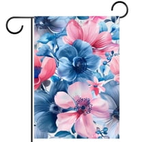 Watercolor Floral Pink and Blue Double Sided Garden Flag Decorative Weather Resistant Yard Flag, Large DIY Vertical Flag for Farmhouse Patio Lawn, 28x40 Inch