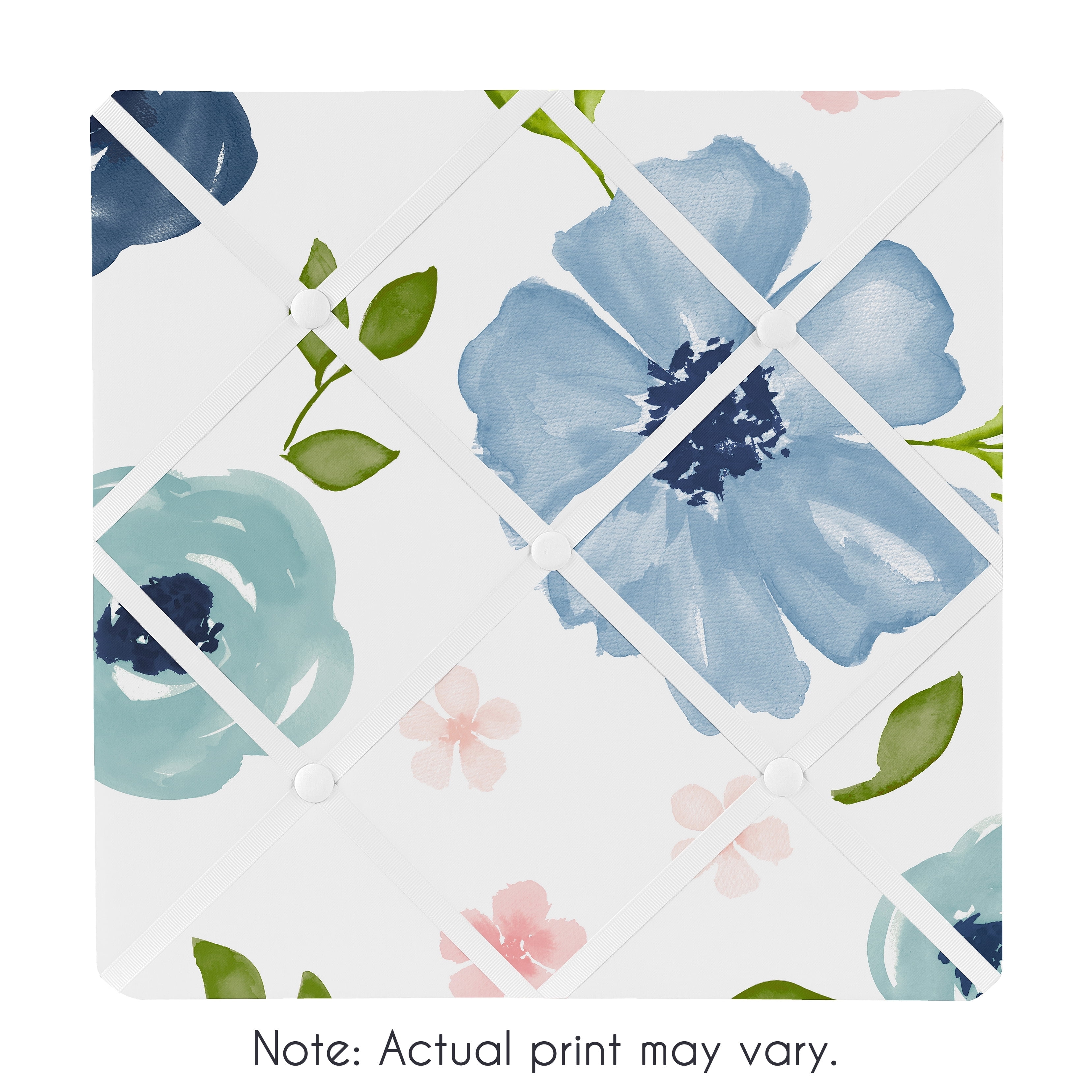 Blue and Pink Floral Fabric Memo Board with Ribbon Detail