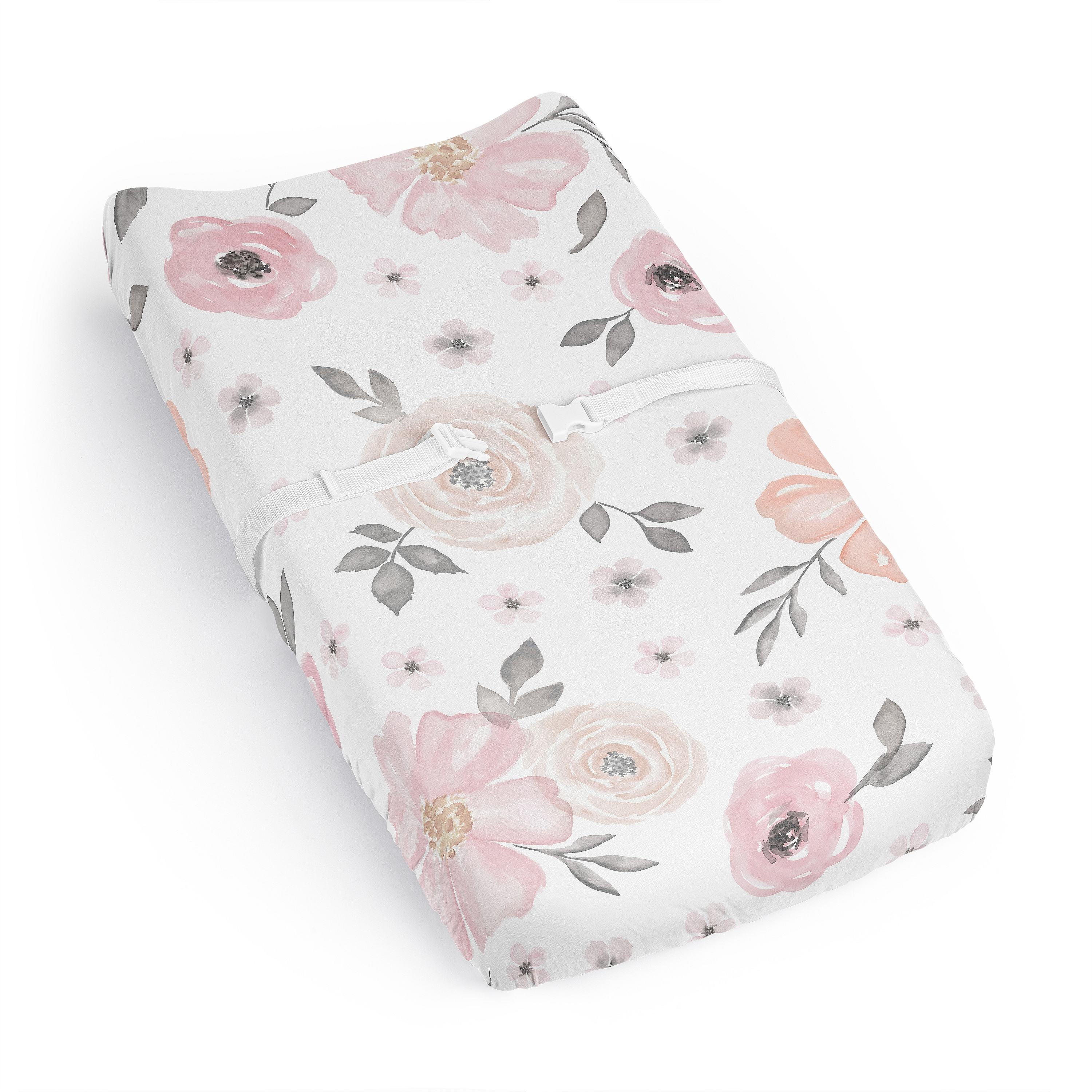 Watercolor Floral Pink and Grey Changing Pad Cover Sheet Girl by Sweet