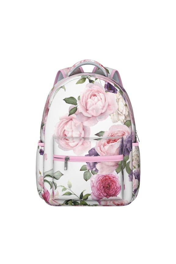 Watercolor Floral Print Students Backpack Multifunctional School Bag with Artistic Wildflower and Butterfly Illustration, Comfortable and Adjustable