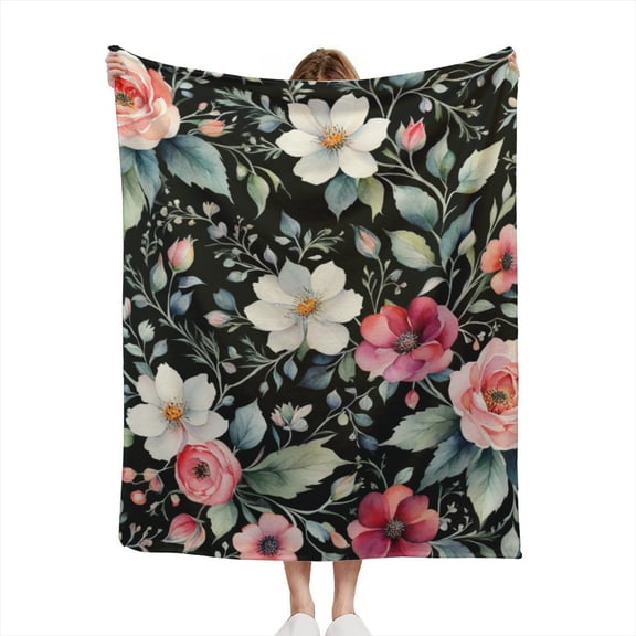 Watercolor Floral Print Vintage Style Flowers Botanical Pattern Design Lightweight 50x60 Throw Blanket for Sofas, Home Decor, Travel, Lounging