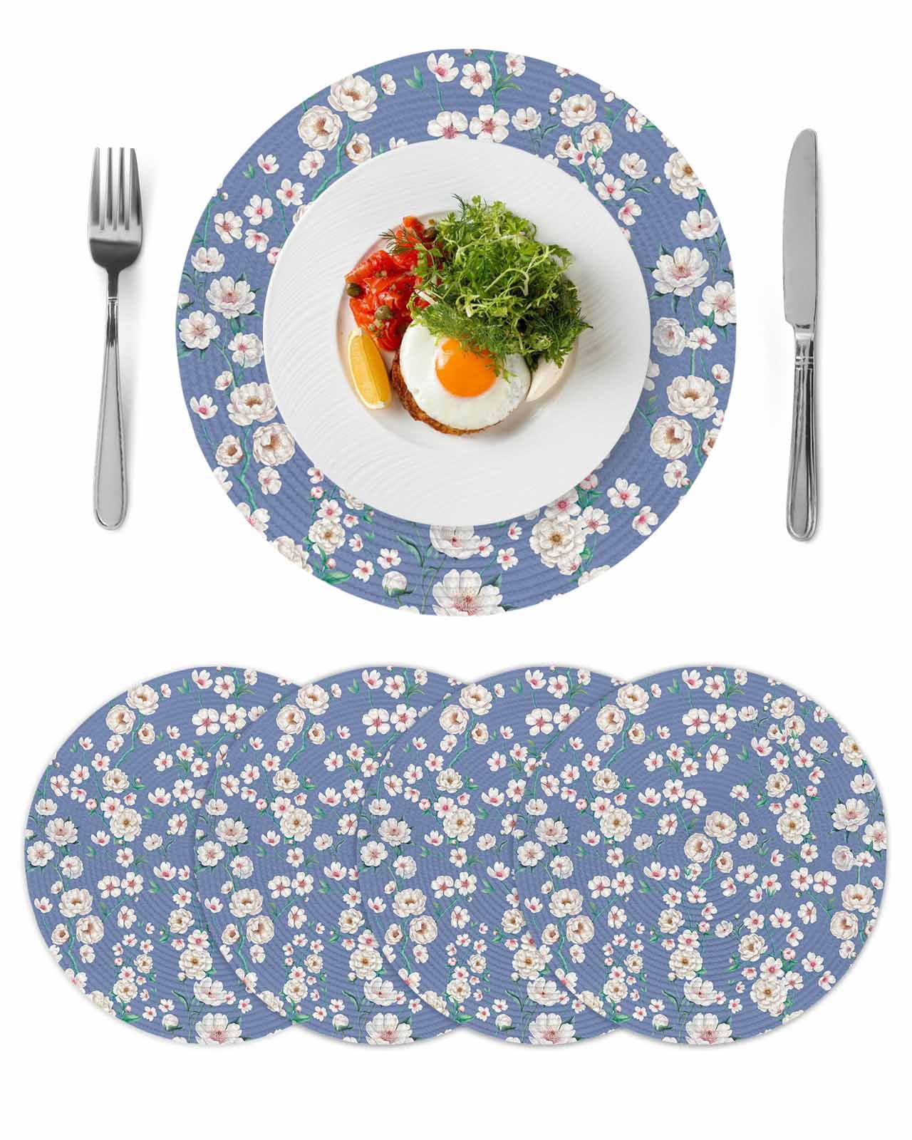 Watercolor Floral Round 13 Inch Placemats Set of 4, Spring Flower ...