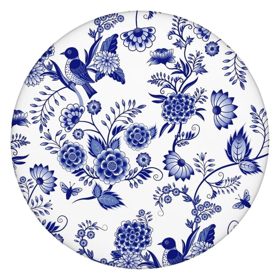 Watercolor Floral Round Tablecloth Elastic Edge Fitted Cover with Artistic Floral Design