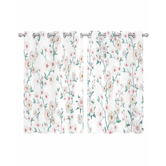 Watercolor Floral Sheer Curtains 45 Inch Length 2 Panels Set for Living Room/Bedroom, Spring Botanical Flowers Tree Branches Kitchen Curtains Grommet Semi-Sheer Curtains Window Treatments 42"x45"x2