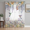 thumbnail image 1 of Watercolor Floral Sheer Curtains 84 Inch Length 2 Panels Set Window Treatments, Spring Daisy Sunflowers Wisteria Hummingbird Rod Pocket Semi Curtains for Living Room/Bedroom/Kitchen, 104"W x 84"L, 1 of 7