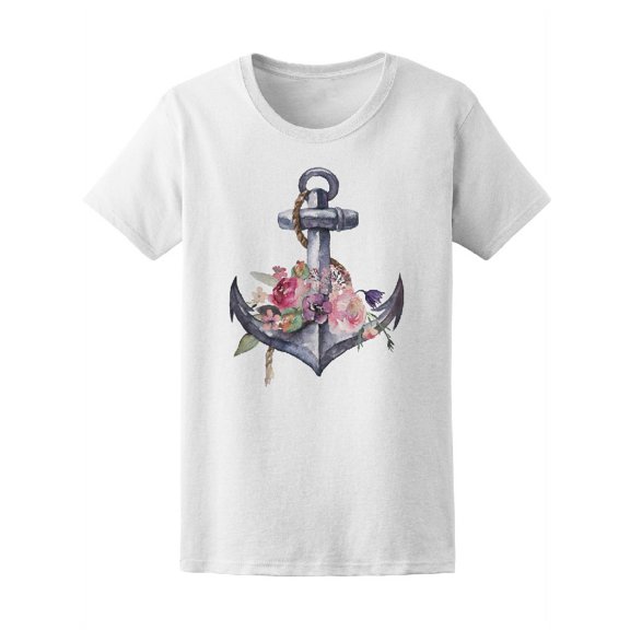 Watercolor Floral Ship Anchor T-Shirt Women -Image by Shutterstock, Female Medium