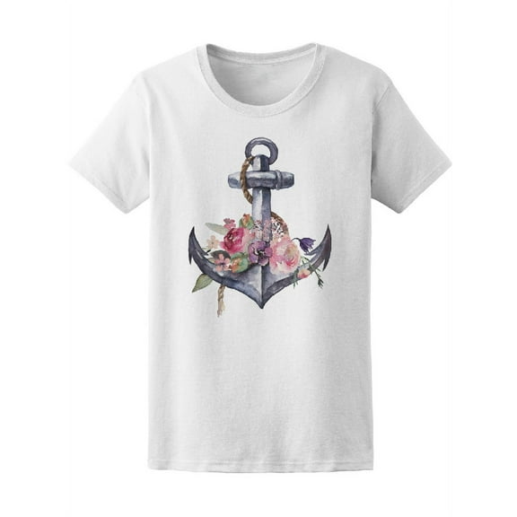 Watercolor Floral Ship Anchor T-Shirt Women -Image by Shutterstock, Female Small