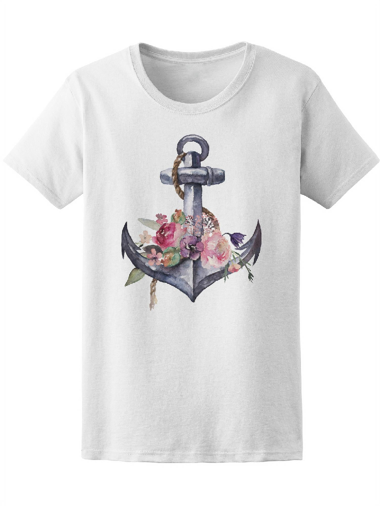 Watercolor Floral Ship Anchor T-Shirt Women -Image by Shutterstock ...